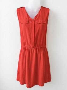 Amour Vert Silk Dress Medium Orange Red Sleeveless Pockets